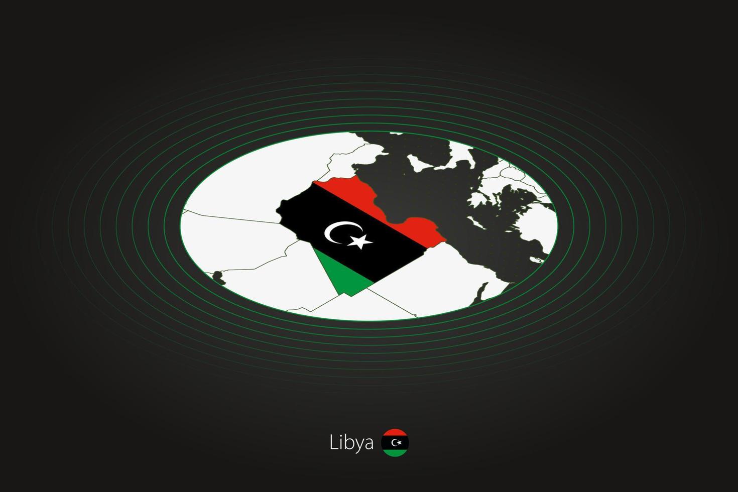Libyen Karte im dunkel Farbe, Oval Karte mit benachbart Länder. vektor