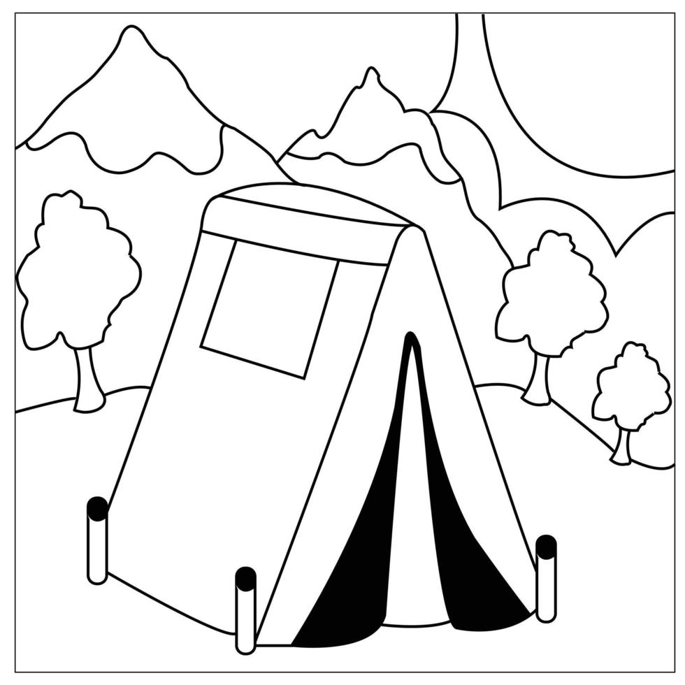 vektor camping färg sida för barn-tält stock illustrationer camping aktiviteter