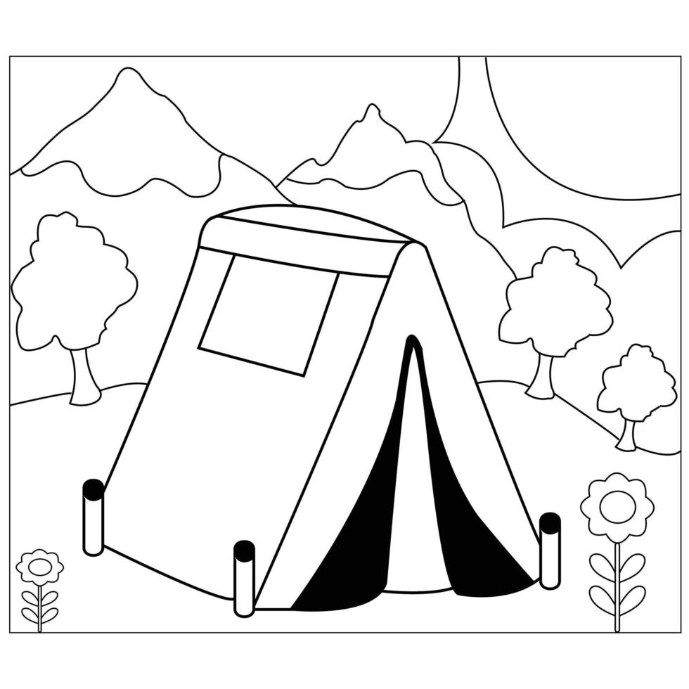 vektor camping färg sida för barn-tält stock illustrationer camping aktiviteter
