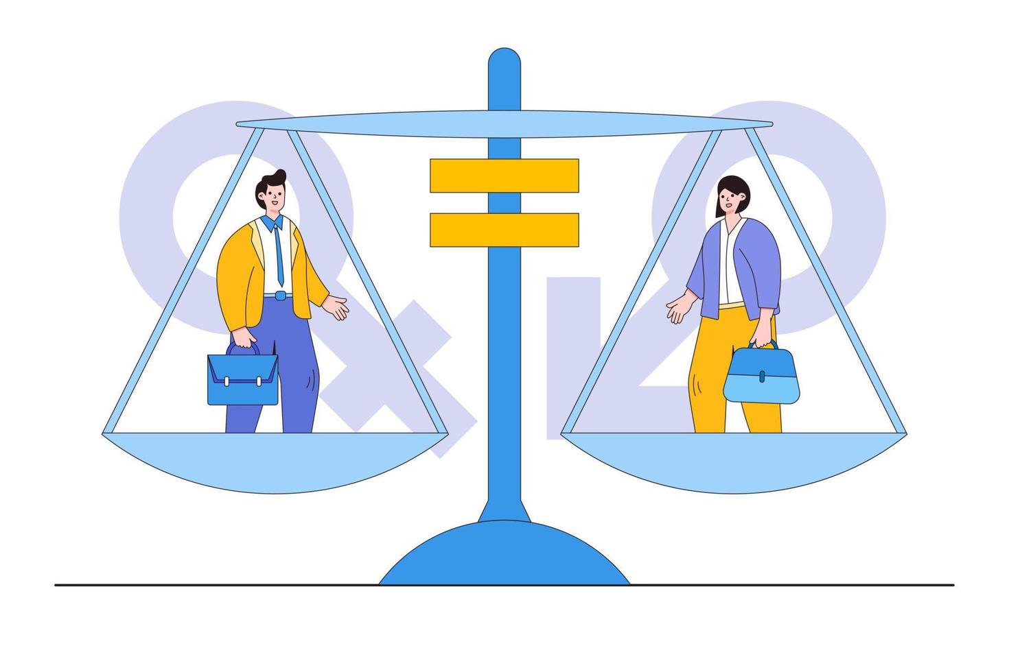 Geschlecht Gleichberechtigung gleich Behandlung männlich und weiblich im Gesellschaft Geschäft. Gliederung Design Stil minimal Vektor Illustration zum Landung Buchseite, Netz Banner, Infografiken, Held Bilder