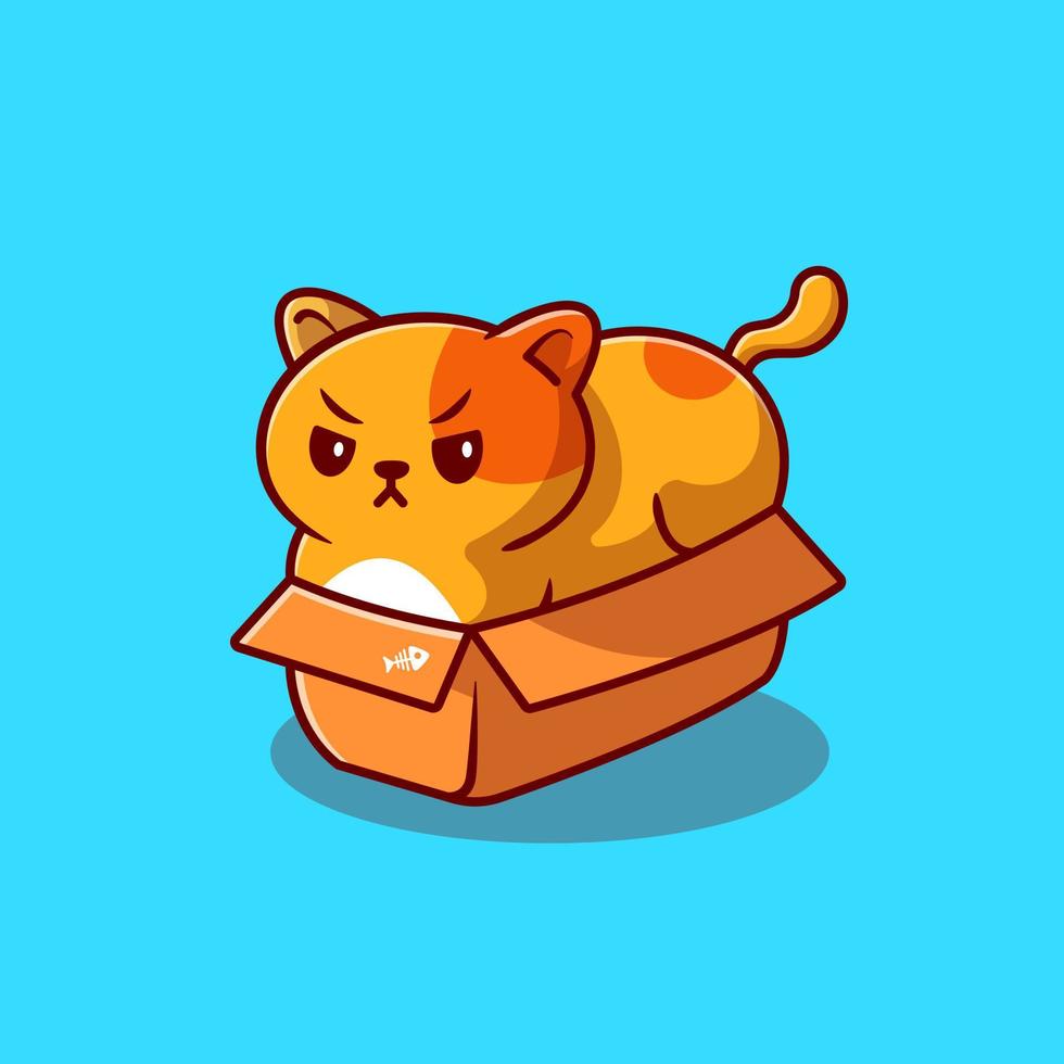 süß Fett Katze im Box Karikatur Vektor Symbol Illustration. Tier Liebe Symbol Konzept isoliert Prämie Vektor. eben Karikatur Stil
