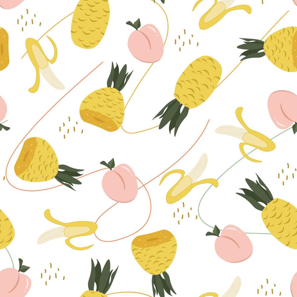 en mönster med ananas och frukt på en vit bakgrund vektor