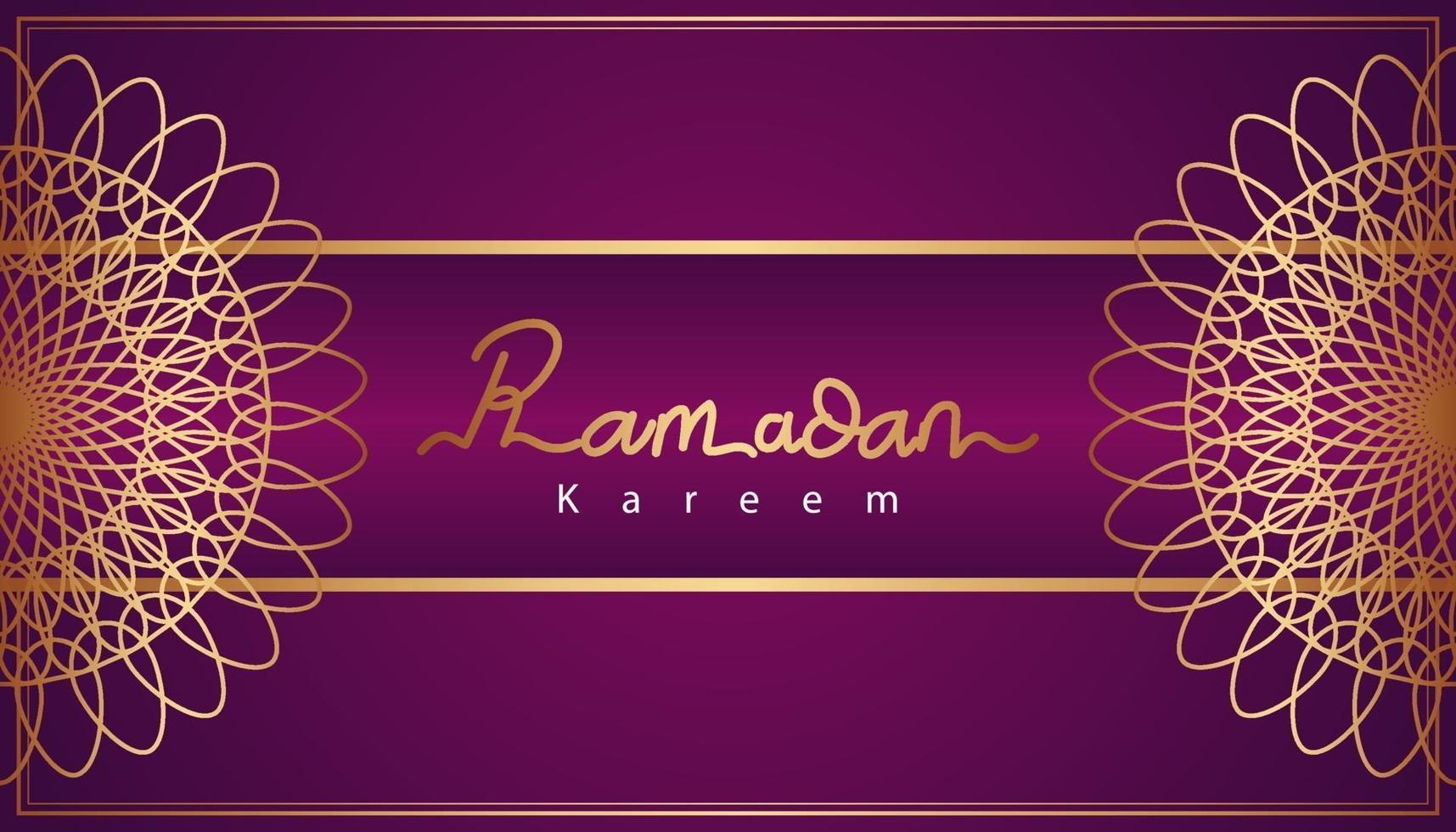 schöne lila und goldene arabische Kalligraphie Ramadan Kareem Text und dekorative Muster Design Hintergrund. Vektorillustration vektor