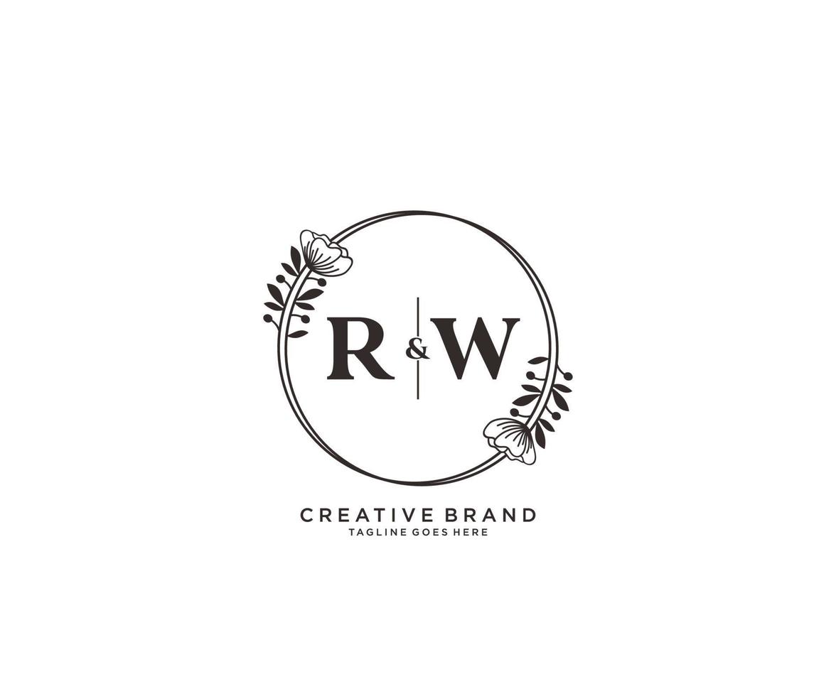 första rw brev hand dragen feminin och blommig botanisk logotyp lämplig för spa salong hud hår skönhet boutique och kosmetisk företag. vektor