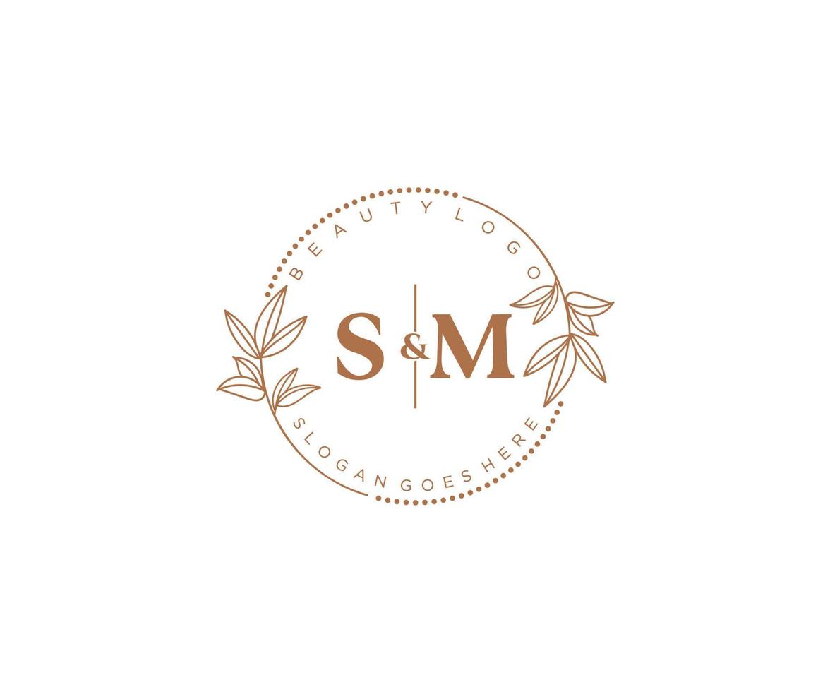 Initiale sm Briefe schön Blumen- feminin editierbar vorgefertigt Monoline Logo geeignet zum Spa Salon Haut Haar Schönheit Boutique und kosmetisch Unternehmen. vektor