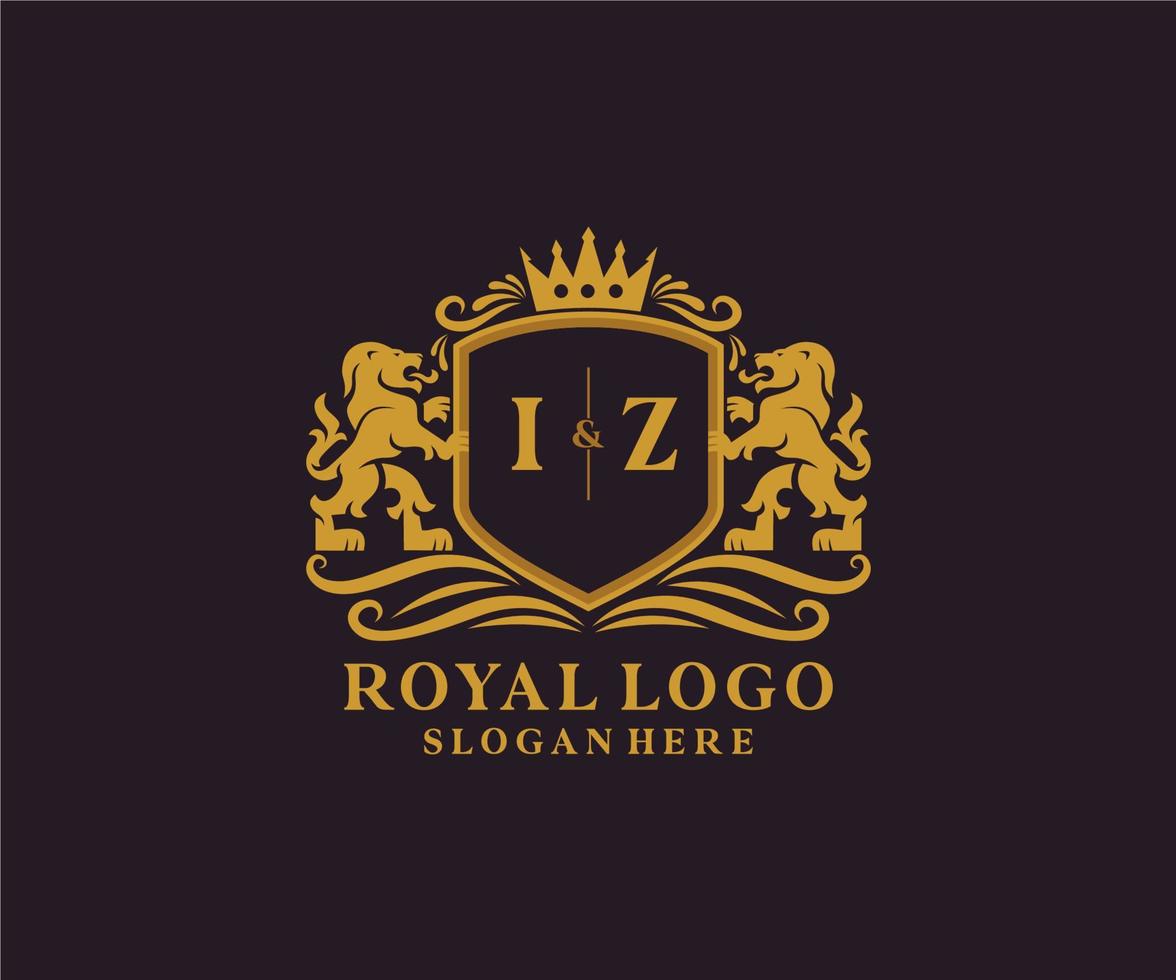 första iz brev lejon kunglig lyx logotyp mall i vektor konst för restaurang, kungligheter, boutique, Kafé, hotell, heraldisk, Smycken, mode och Övrig vektor illustration.