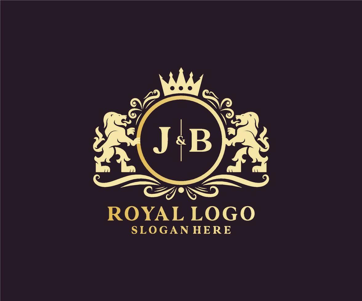 första J B brev lejon kunglig lyx logotyp mall i vektor konst för restaurang, kungligheter, boutique, Kafé, hotell, heraldisk, Smycken, mode och Övrig vektor illustration.
