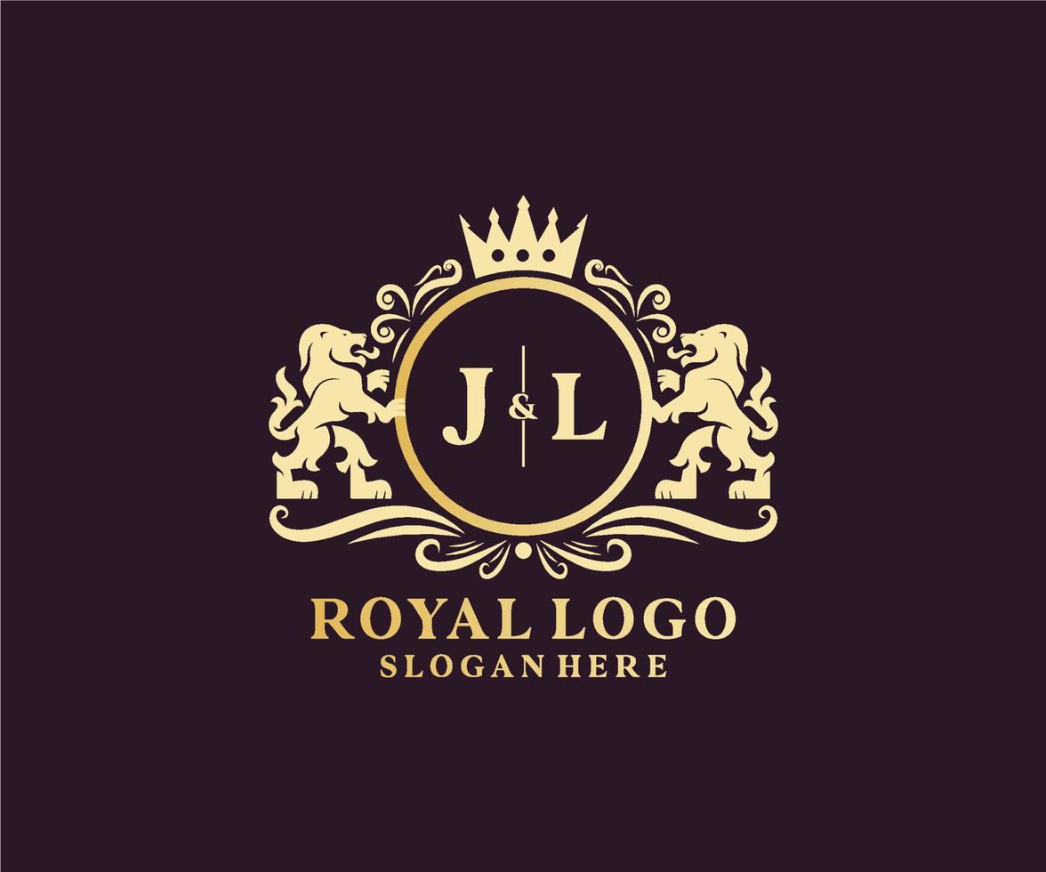 Anfangs-JL-Buchstabe Lion Royal Luxury Logo-Vorlage in Vektorgrafiken für Restaurant, Lizenzgebühren, Boutique, Café, Hotel, Heraldik, Schmuck, Mode und andere Vektorillustrationen. vektor