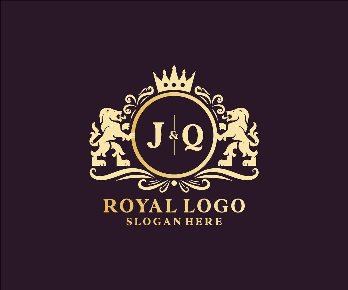 första jq brev lejon kunglig lyx logotyp mall i vektor konst för restaurang, kungligheter, boutique, Kafé, hotell, heraldisk, Smycken, mode och Övrig vektor illustration.