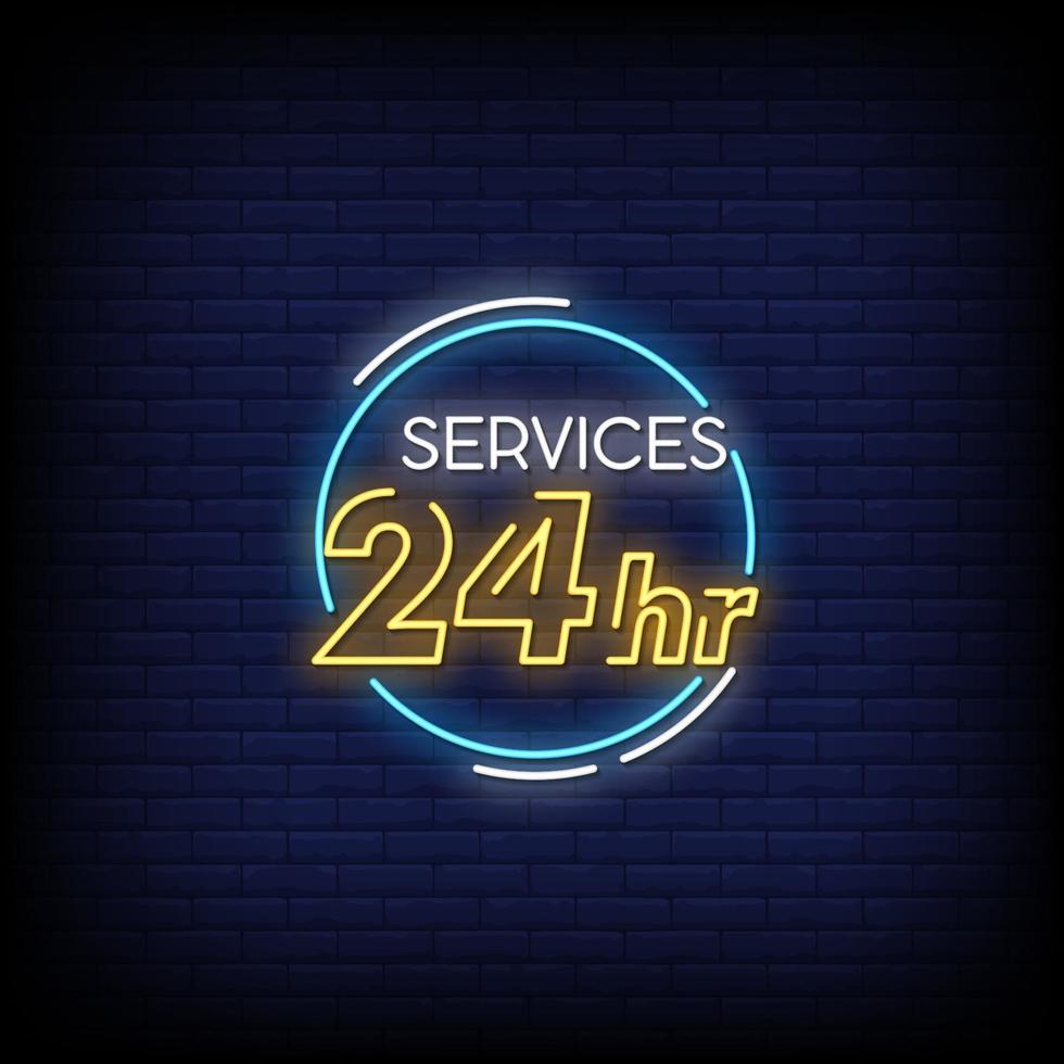 service 24 timmar neonskyltar stil text vektor