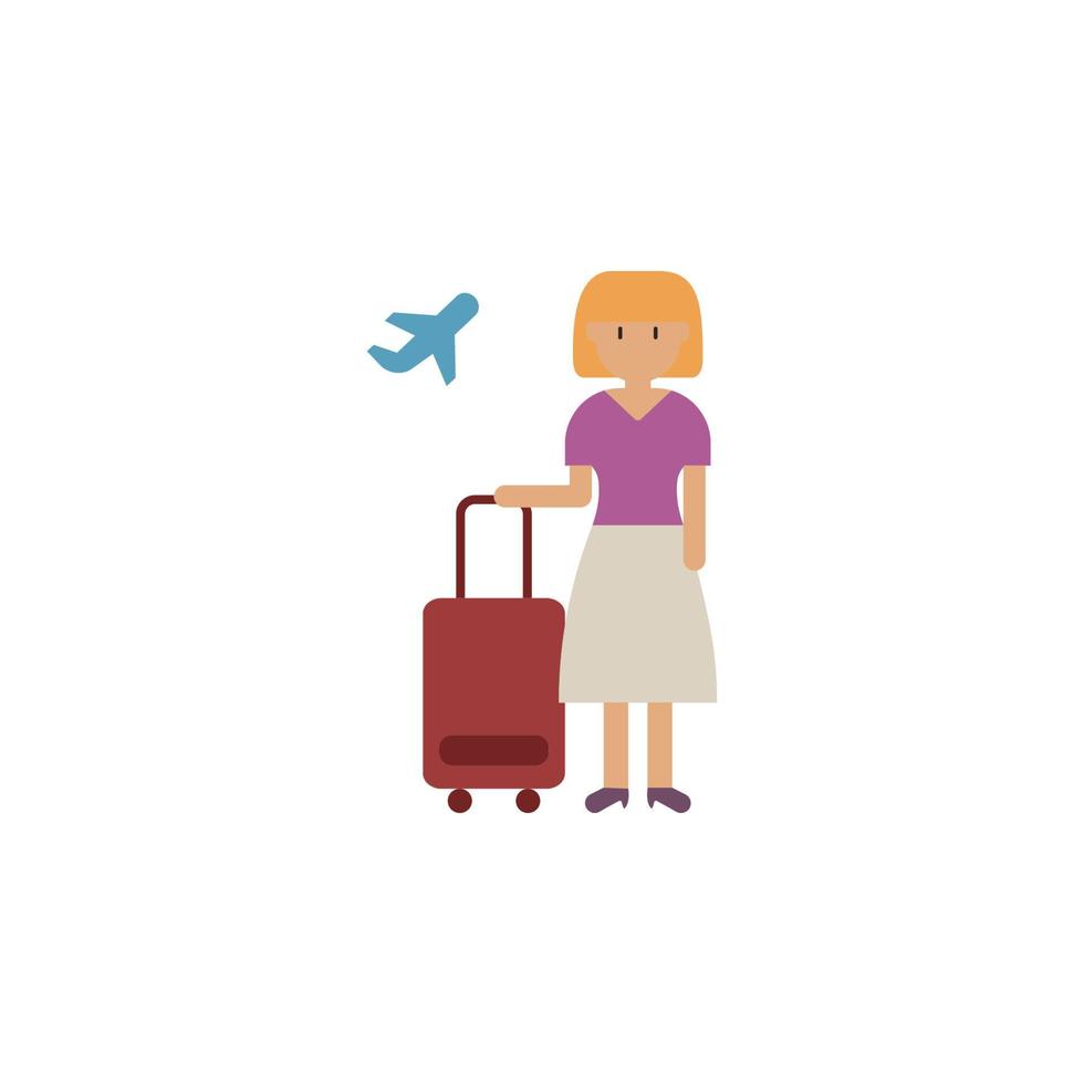 Reisender, Frau, Flugzeug Karikatur Vektor Symbol