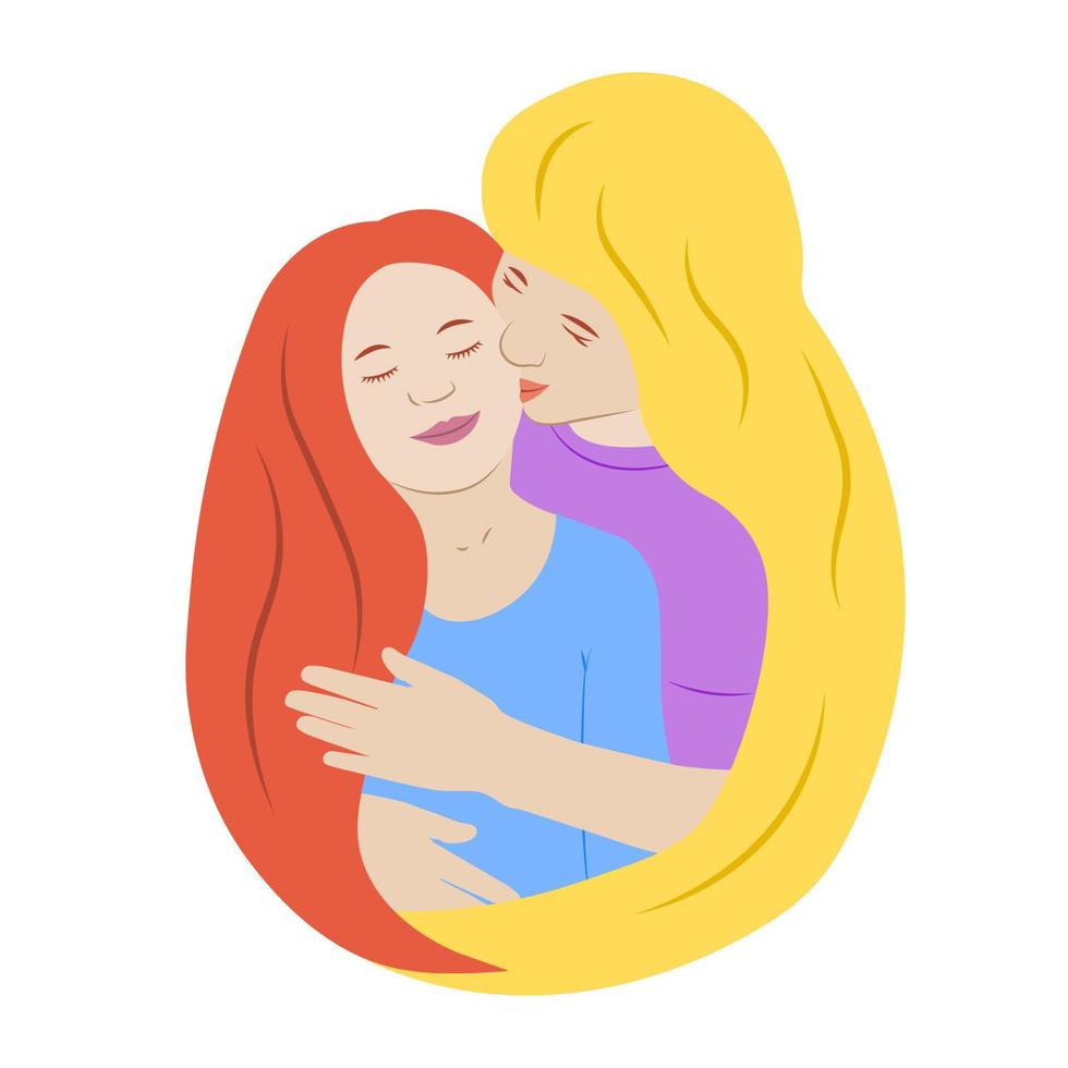 mor kramar och kyssar henne dotter vektor