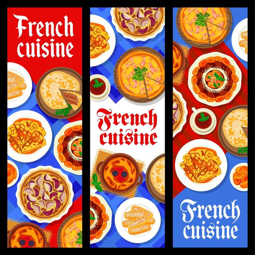 franska kök mat banderoller vektor måltider av Frankrike