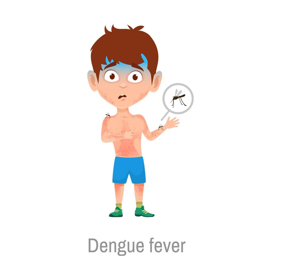 Kind mit Dengue-Fieber Fieber Krankheit, krank wenig Junge vektor