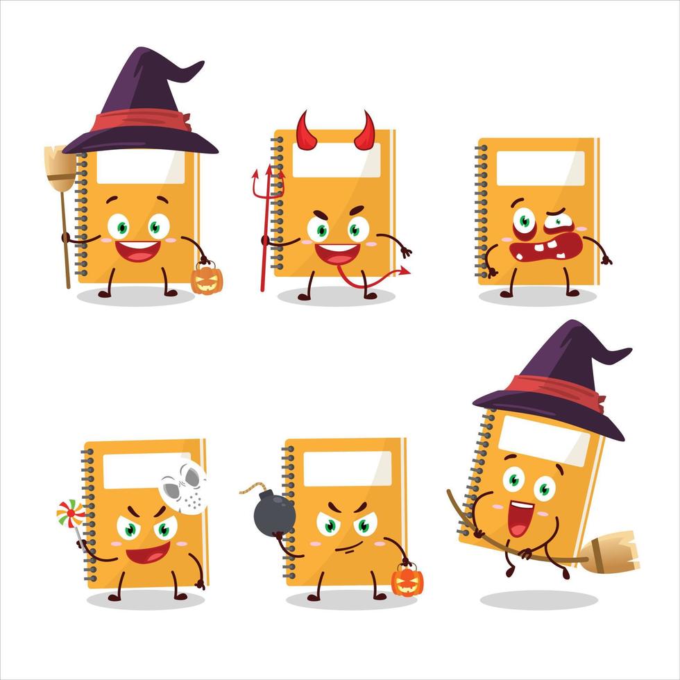 Halloween Ausdruck Emoticons mit Karikatur Charakter von Orange Studie Buch vektor