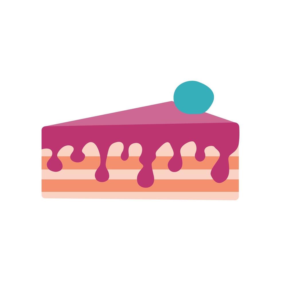 ein Stück Kuchen mit tropfender rosa Sahne und einer Beere. Vektorbild auf weißem Hintergrund vektor