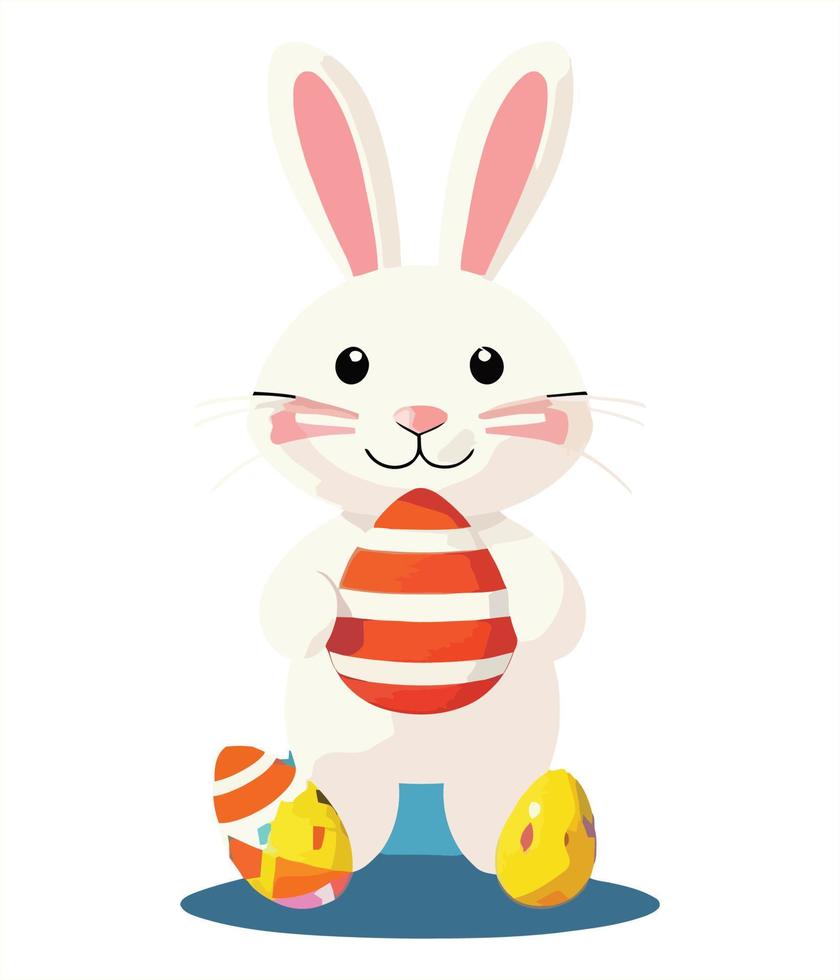 Frühling Freude, bezaubernd Ostern Hase und bunt Eier Vektor Abbildungen zum Kinder und Erwachsene zu feiern das Jahreszeit Freude. Adobe Illustrator Kunstwerk