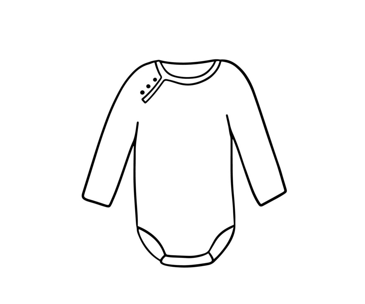 spädbarn söt kroppsdräkt klotter. översikt skiss bebis kläder isolerat på vit vektor