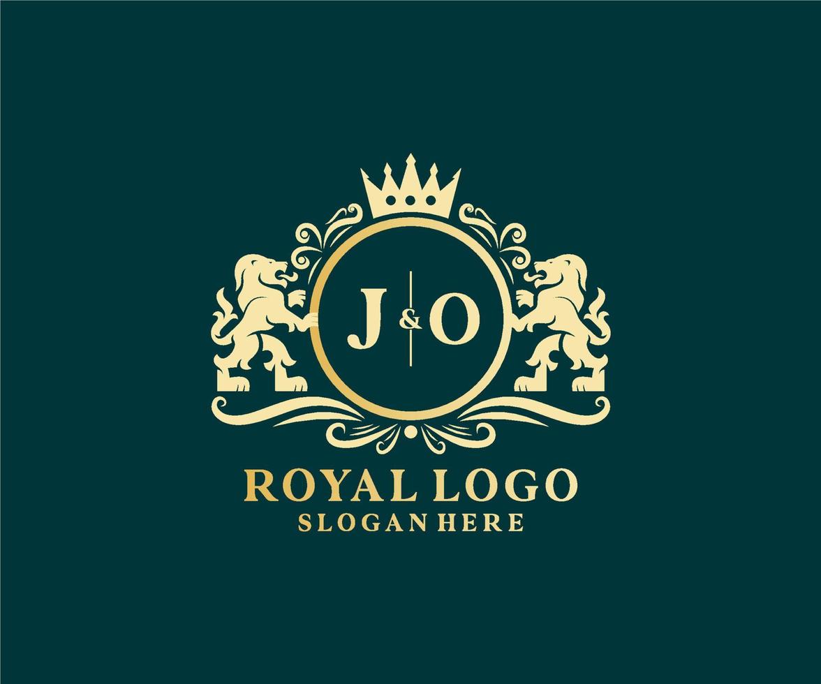 första jo brev lejon kunglig lyx logotyp mall i vektor konst för restaurang, kungligheter, boutique, Kafé, hotell, heraldisk, Smycken, mode och Övrig vektor illustration.