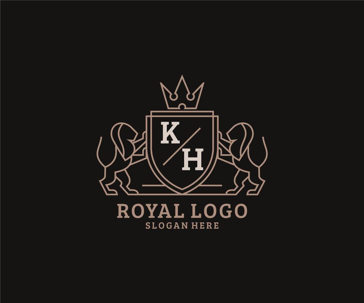 Anfangs-Kh-Buchstabe Lion Royal Luxury Logo-Vorlage in Vektorgrafiken für Restaurant, Lizenzgebühren, Boutique, Café, Hotel, Heraldik, Schmuck, Mode und andere Vektorillustrationen. vektor