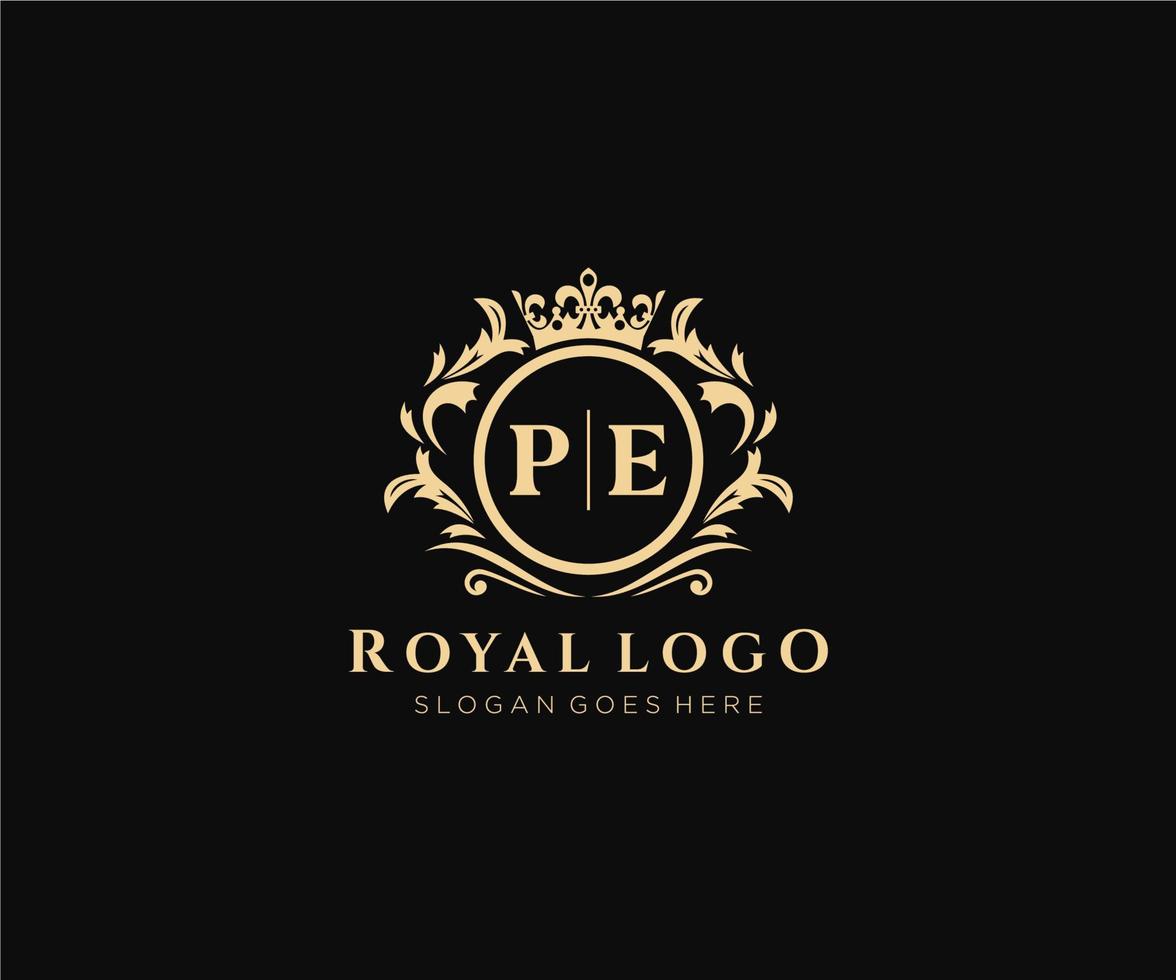 första pe brev lyxig varumärke logotyp mall, för restaurang, kungligheter, boutique, Kafé, hotell, heraldisk, Smycken, mode och Övrig vektor illustration.