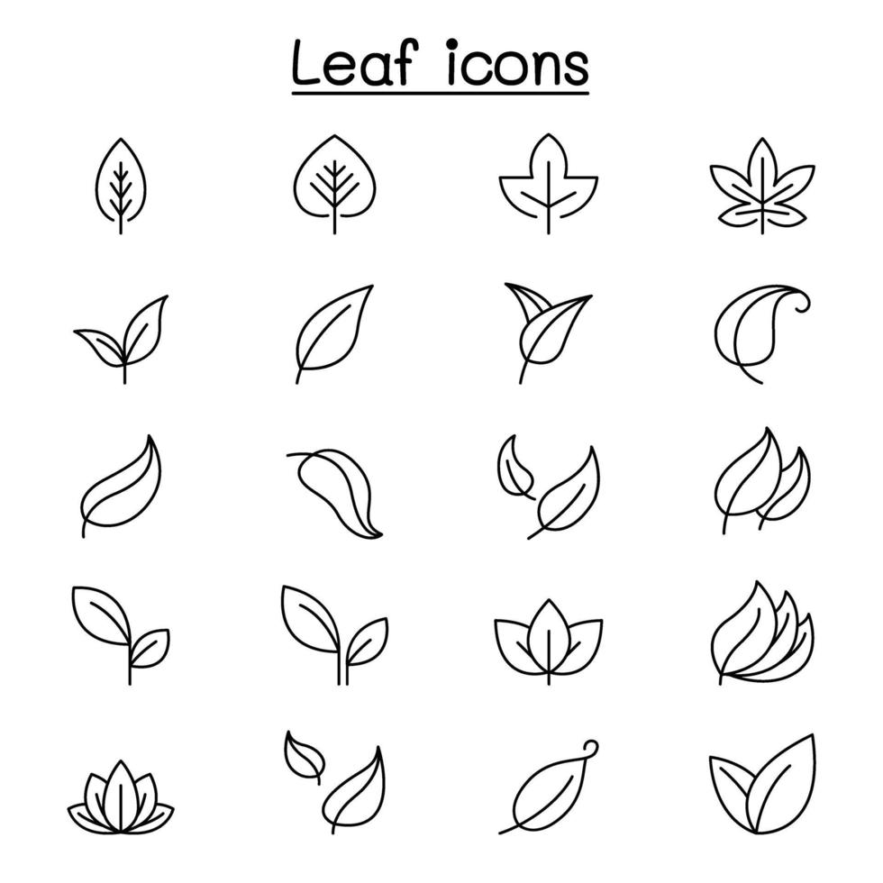 blad ikonuppsättning i tunn linje stil vektor
