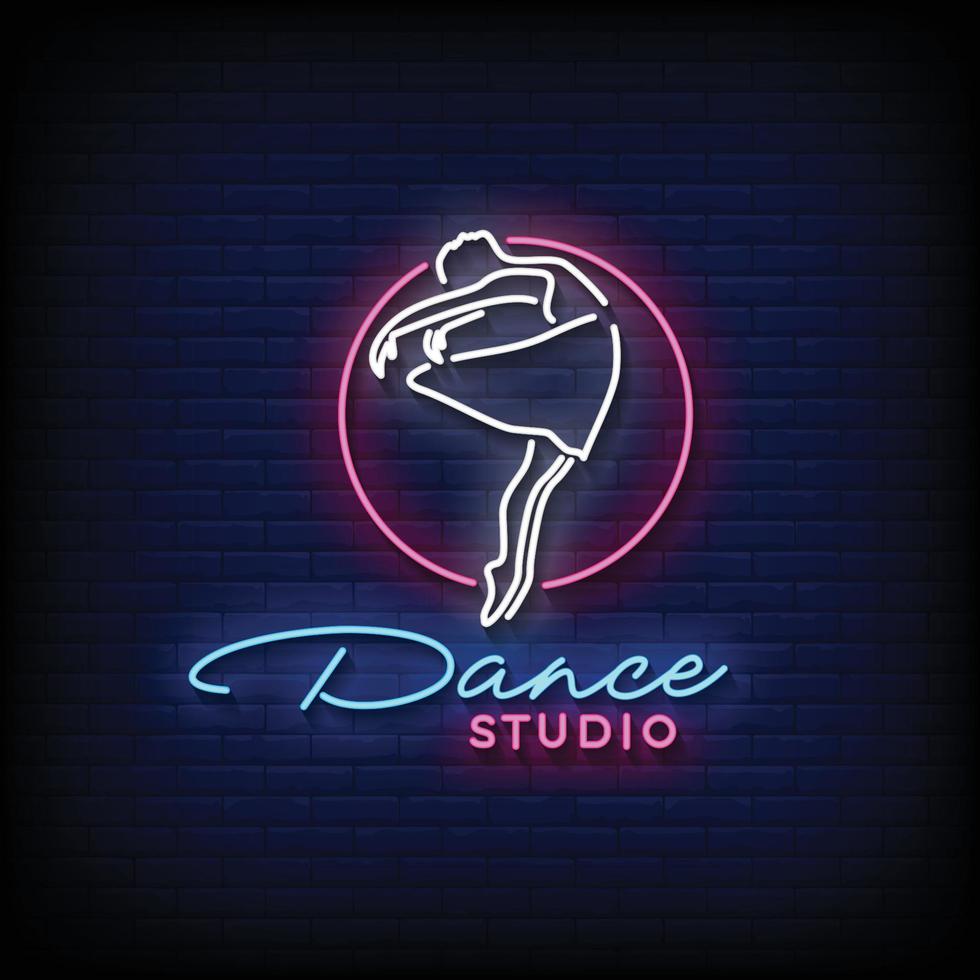 neon tecken dansa studio med tegel vägg bakgrund vektor