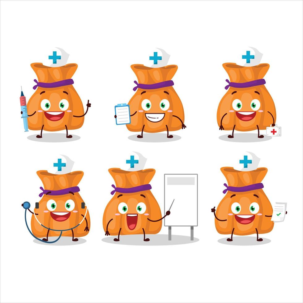 läkare yrke uttryckssymbol med orange godis säck tecknad serie karaktär vektor