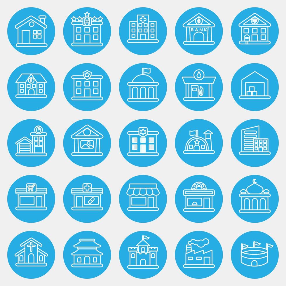 Symbol einstellen von Gebäude. Gebäude Elemente. Symbole im Blau runden Stil. gut zum Drucke, Netz, Poster, Logo, Seite? ˅ planen, Karte, Infografiken, usw. vektor