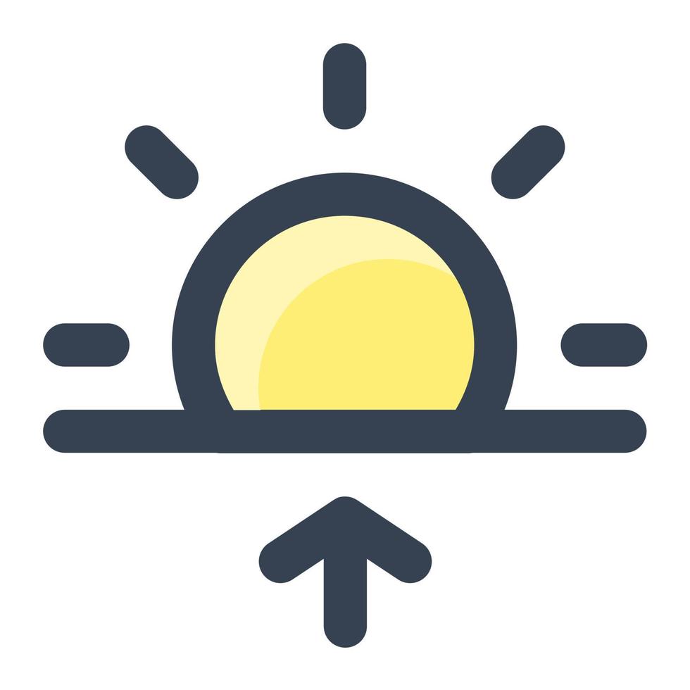 Sonnenaufgang im Gelb gefüllt Farbe Symbol. Sonne, sonnig, Sonnenschein, Sonnenlicht, Morgen, Dämmerung, Sommer, heiß, Wetter vektor