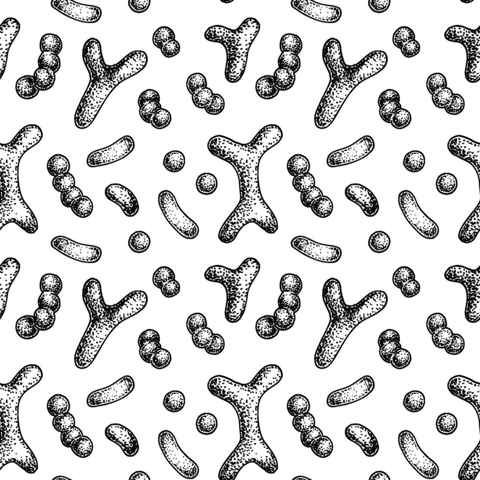 bakteriemönster i realistisk skissstile. handritad medicinsk bakgrund. vektor illustration