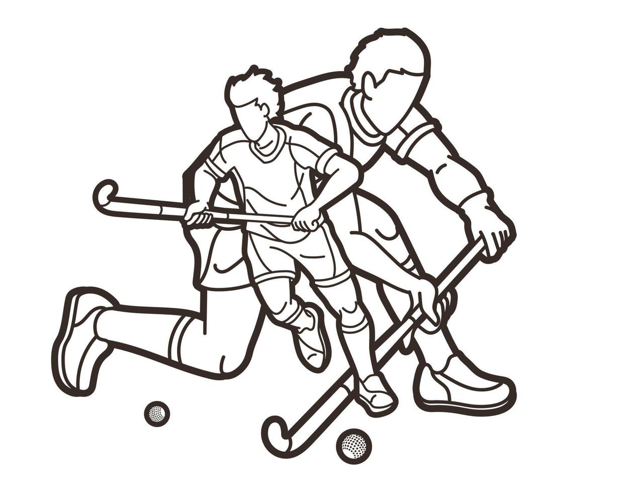 översikt fält hockey sport team manlig spelare blanda verkan vektor