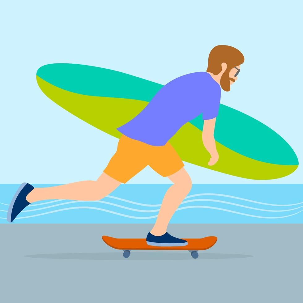 surfare som rider på en skateboard vektor