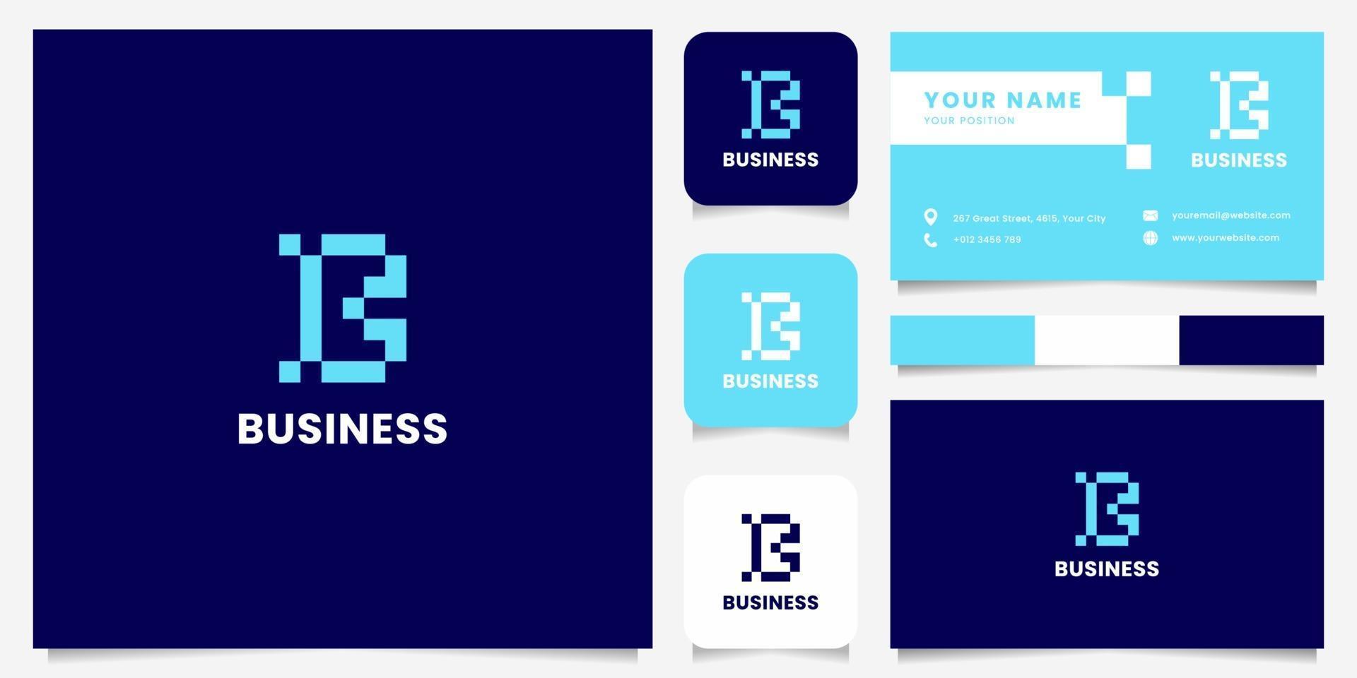 enkel och minimalistisk blå pixel bokstav b-logotyp med visitkortsmall vektor