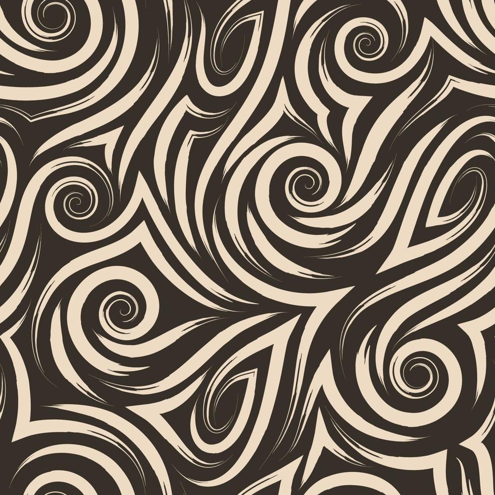Vektor beige nahtloses Muster von Spiralen und Locken für Dekoration und Druck auf Stoff auf einem dunklen Hintergrund.