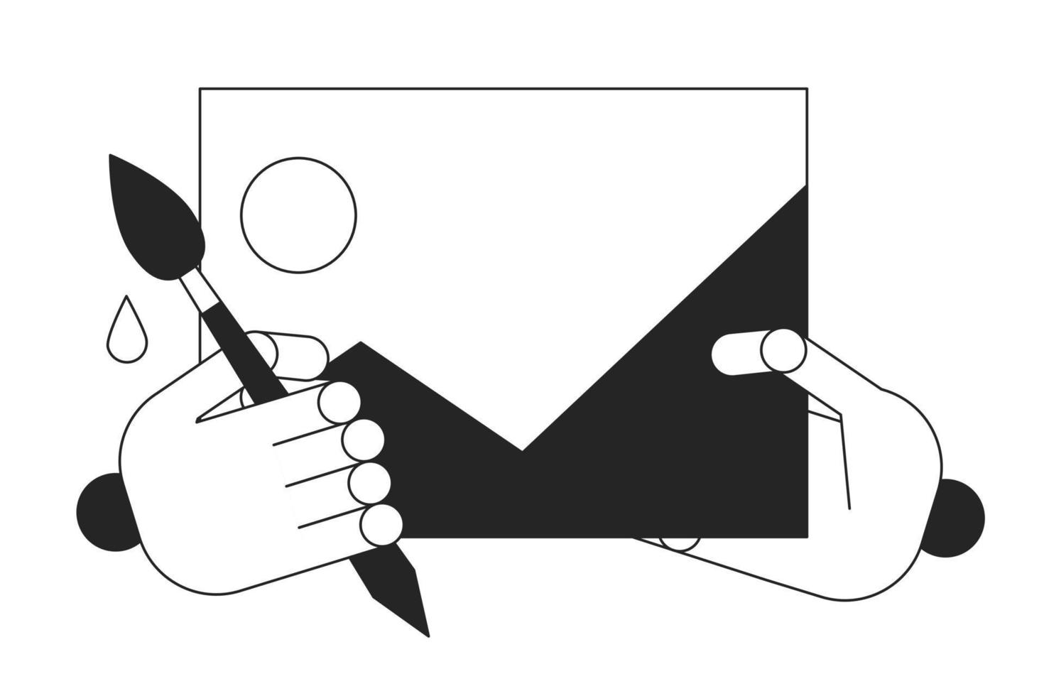 Erstellen KI-generiert Bild schwarz und Weiß Konzept Vektor Stelle Illustration. editierbar 2d eben einfarbig Karikatur Roboter Hände zum Netz Design. online bot Linie Kunst Idee zum Webseite, Handy, Mobiltelefon, Blog