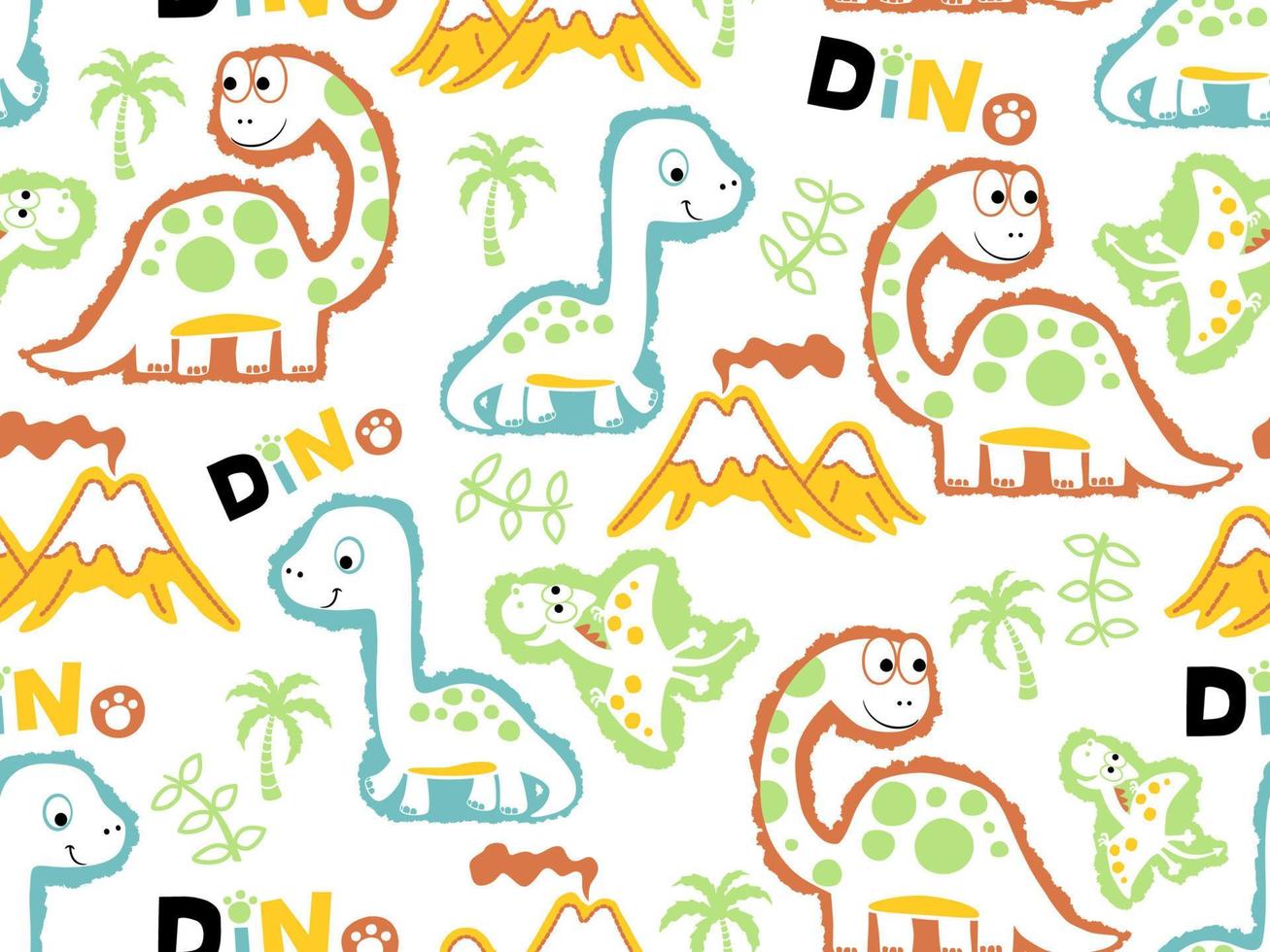 vektor sömlös mönster av dinosaurier tecknad serie, förhistorisk element illustration