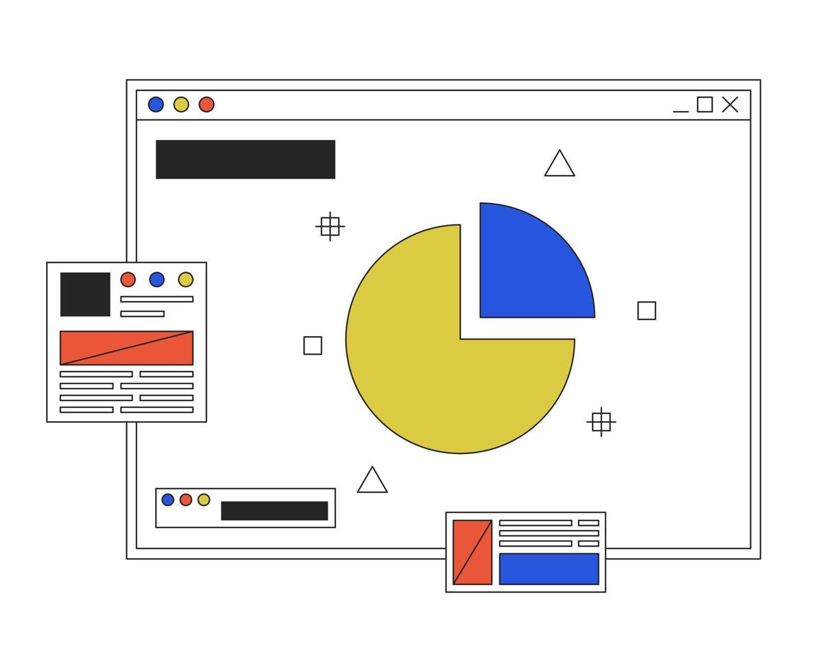 Kuchen Diagramm auf Software Fenster linear eben Farbe Vektor Symbol. Diagramme Werkzeug. editierbar dünn Linie Element auf Weiß. einfach lineart Karikatur Stil Stelle Illustration zum Netz Grafik Design und Animation