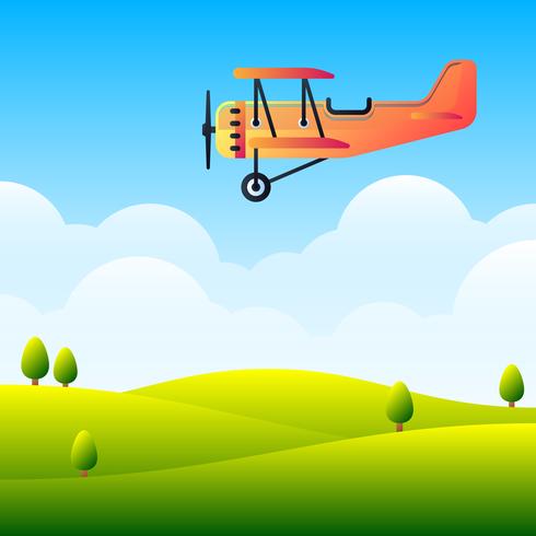 Weinlese-Flugzeug, das durch Wolken in der Himmel-Illustration fliegt vektor