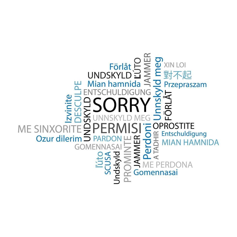 Wort sorry grüße Leute in verschiedenen Sprachen. internationale Community. vektor