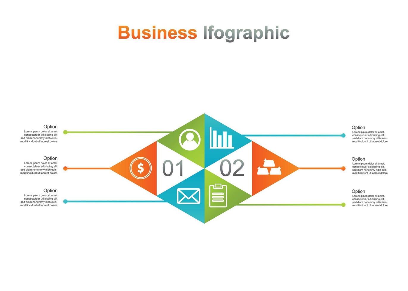 affärsmall infograpic. 6 alternativ infographic vektorillustration. perfekt för marknadsföring, marknadsföring, presentationsdesignelement vektor