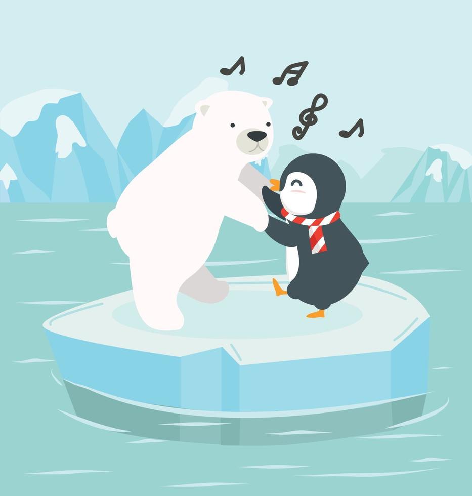 isbjörn med pingvin på ett isberg vid nordpolen arktiska vektor