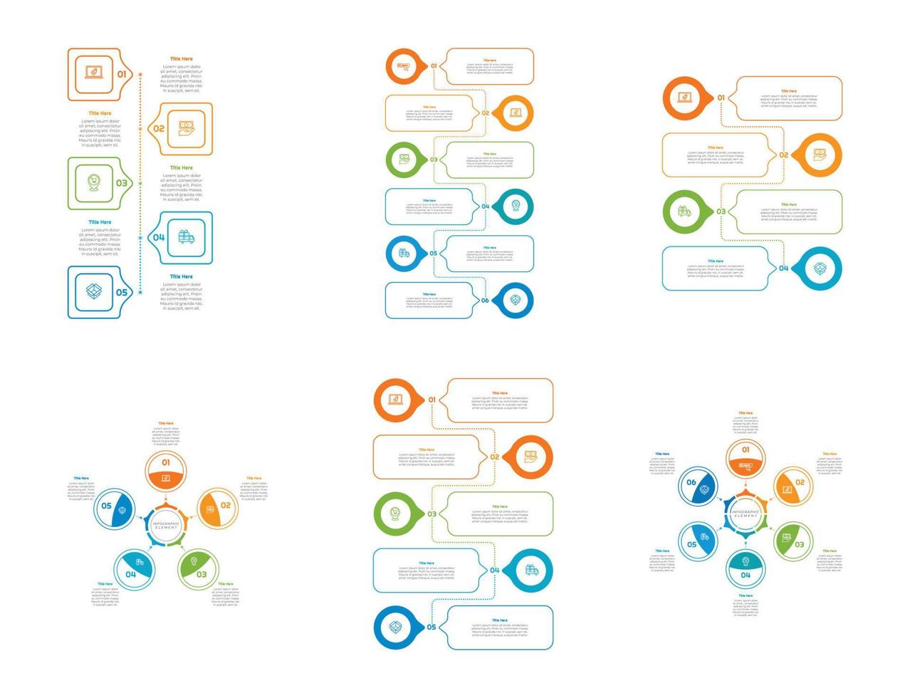 infographic bunt uppsättning med 4, 5, 6 steg, alternativ eller processer för arbetsflöde layout, diagram, årlig Rapportera, presentation och webb design. vektor