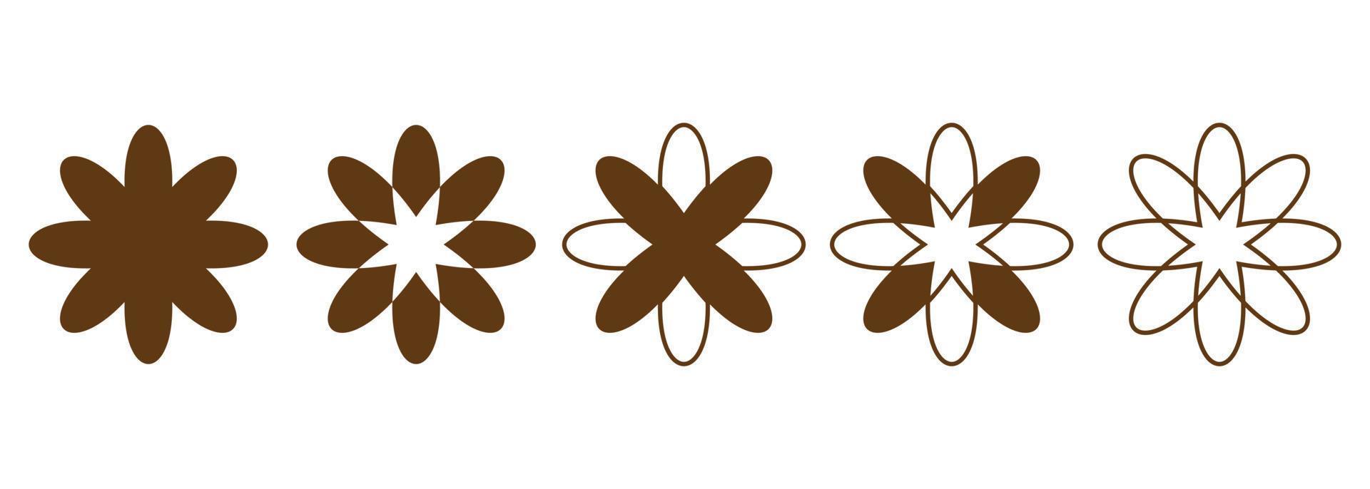 uppsättning av radiell blommig geometrisk former. blommig ikoner för logotyp, tatuering, varumärke, förpackning, social media inlägg. vektor illustration.