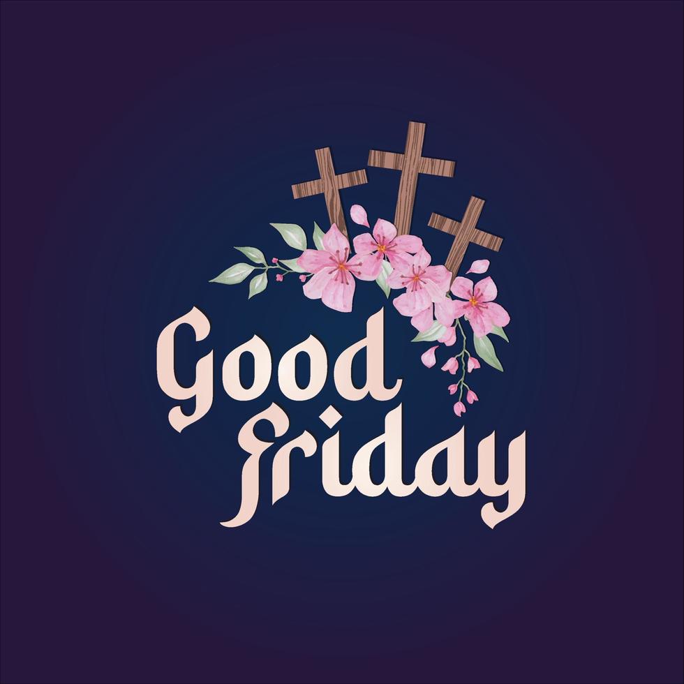 kristen religiös baner med Bra fredag inskrift, vektor illustration med vattenfärg blomma och korsa tecken