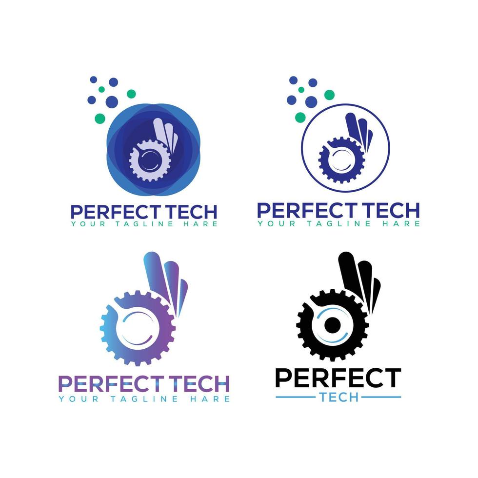 teknik och perfekt tech logotyp vektor illustration, färgrik 4 prov av tech ikon och logotyp.