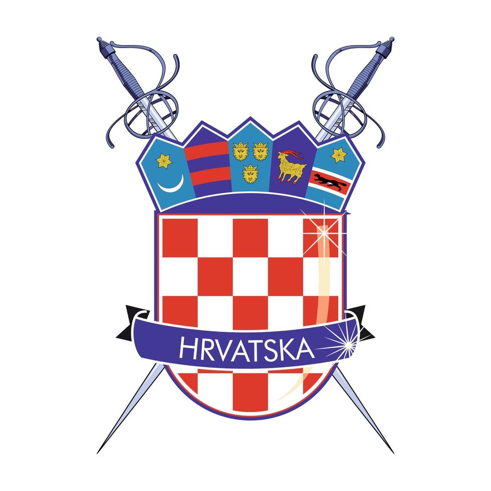Vektor Design von Kroatien Mantel von Waffen mit gekreuzt Schwerter hinter.