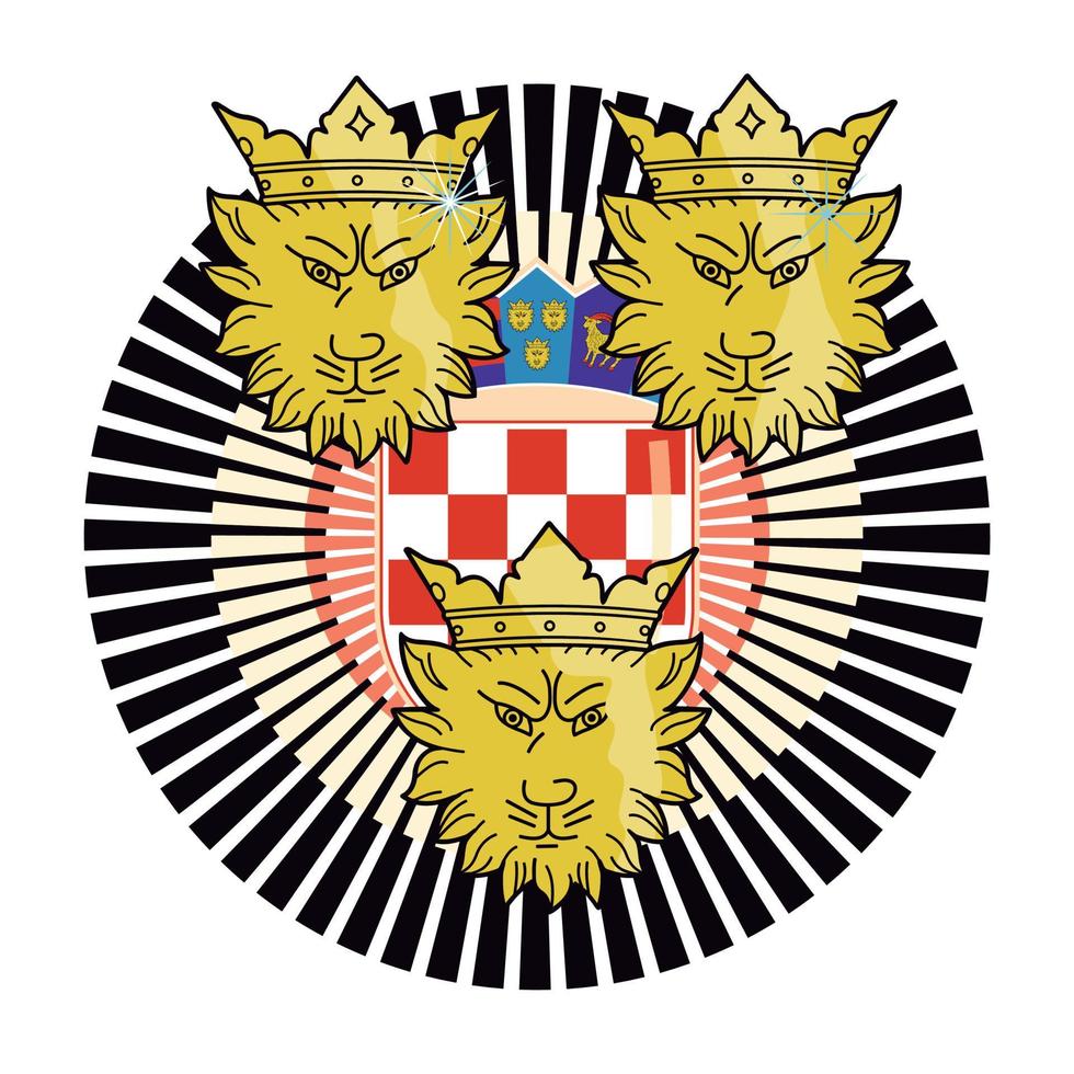 Design zum T-Shirt von das Mantel von Waffen von Dalmatien mit drei Köpfe mit Kronen. vektor