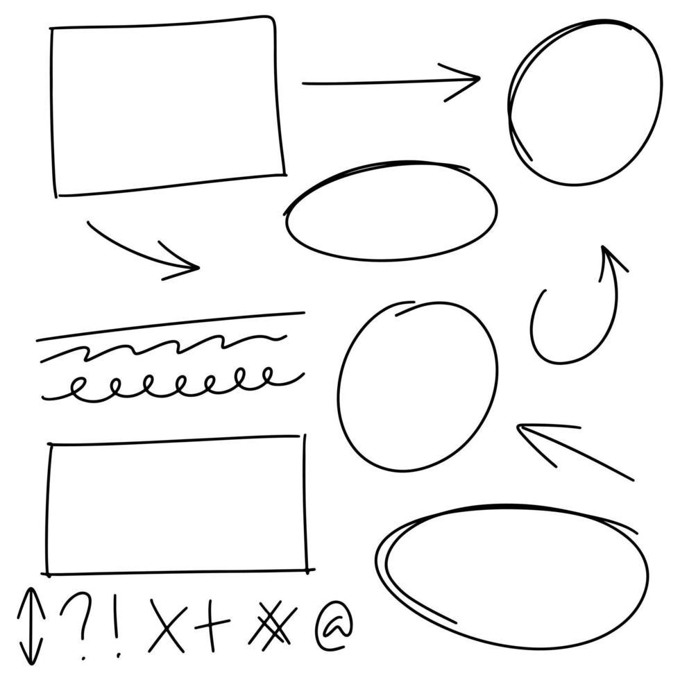 Gekritzelskizzenart von handgezeichneten Linien, Pfeilen, Kreisen und Kurvenvektorillustration für Konzeptdesign. vektor