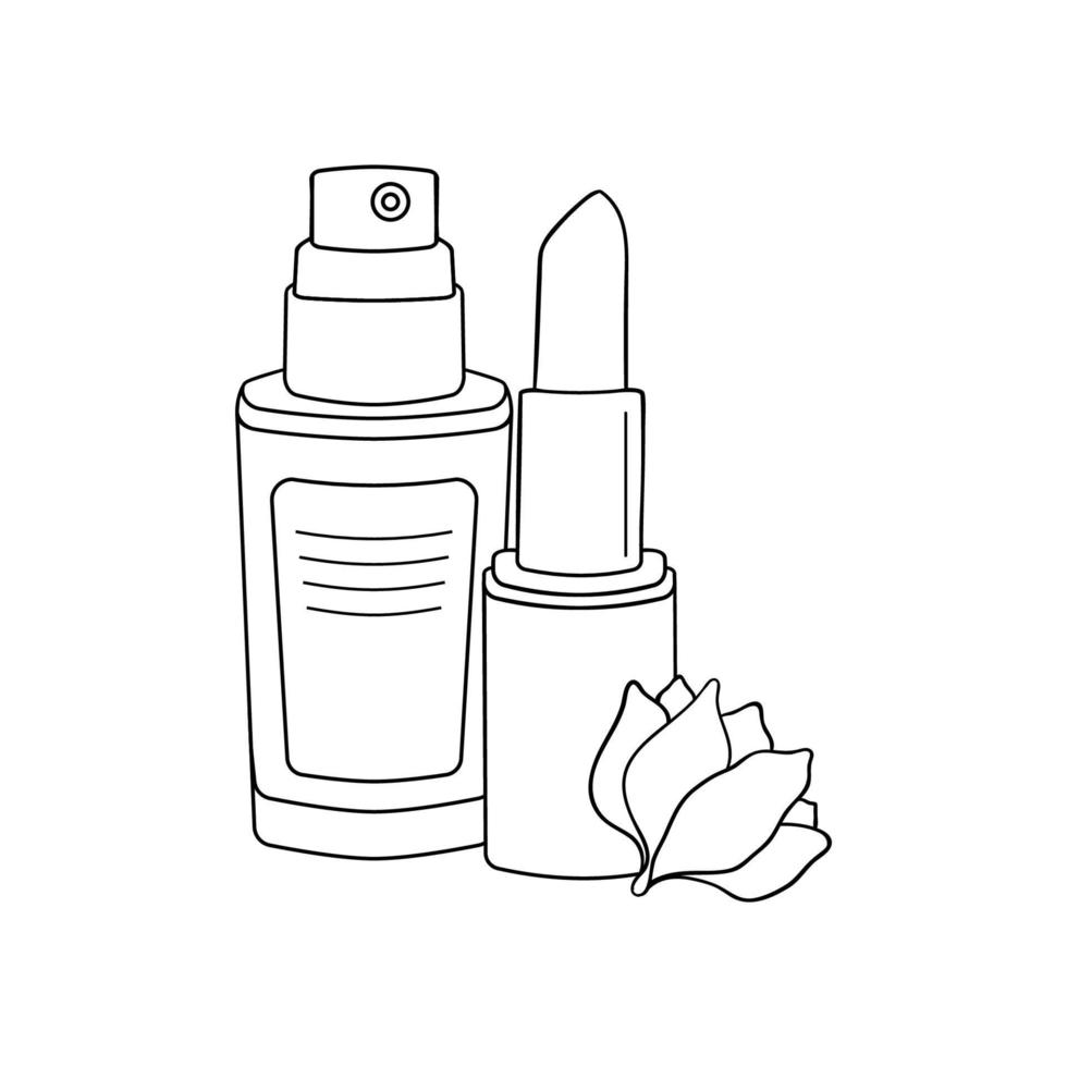 läppstift och kosmetisk produkt, serum eller nagel olja. sammansättning för smink och dekorativ kosmetika vektor